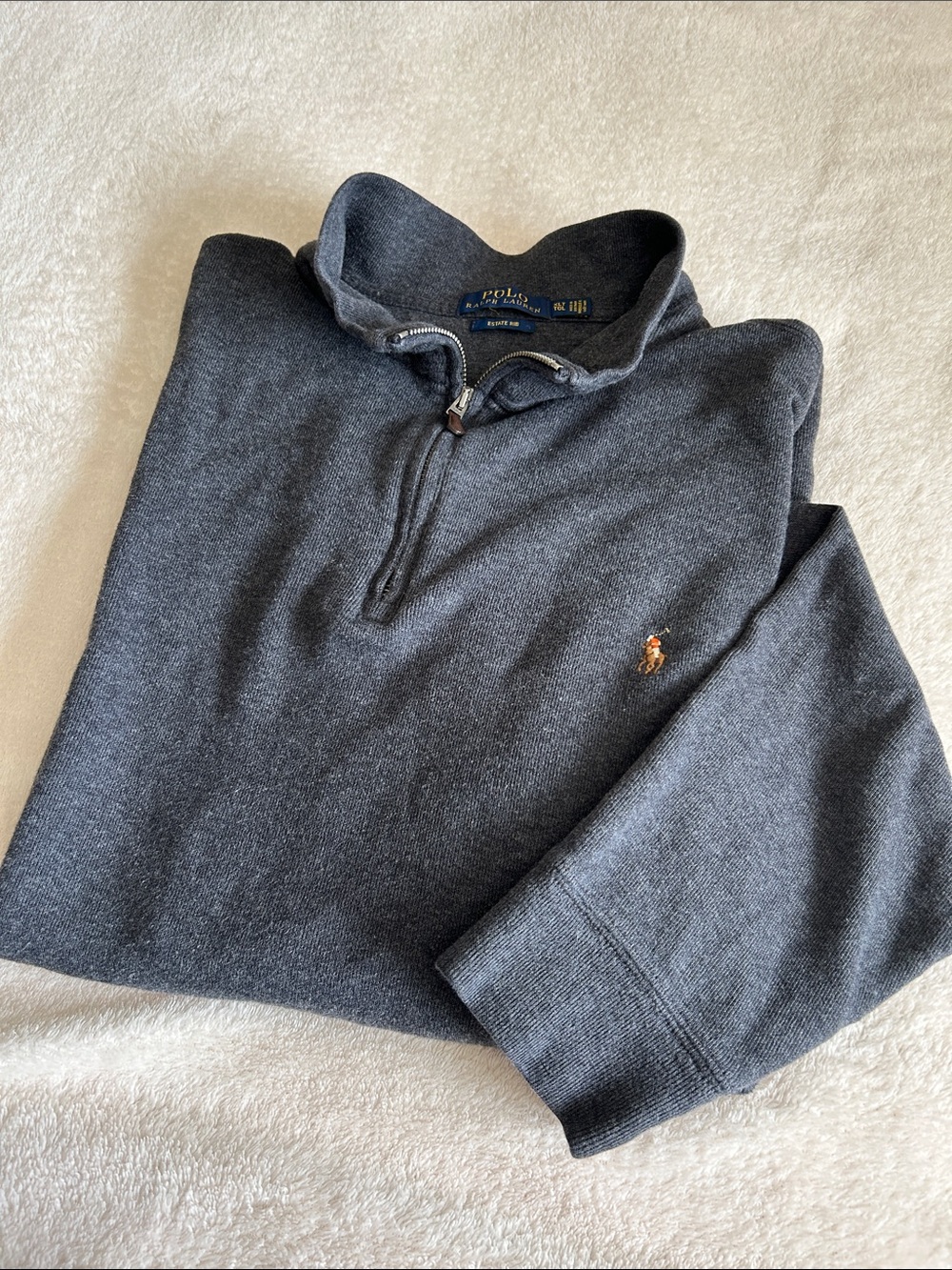 Polo by Ralph Lauren Charcoal Half-Zip Sweater with Embroidered Pony